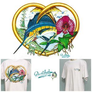 Colorful Womens Fishing T-Shirt Sailfish Marlin Heart Hook Orchid Flower XL